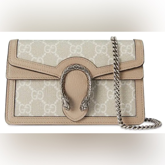 Gucci Handbags - Gucci Dionysus GG supreme super mini Beige and Tan Crossbody Bag with Chain